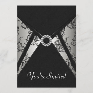 Modelo de Convite Preto Damasko para Todas as Ocas