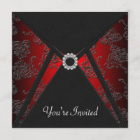 Modelo de convite vermelho damasco preto para toda