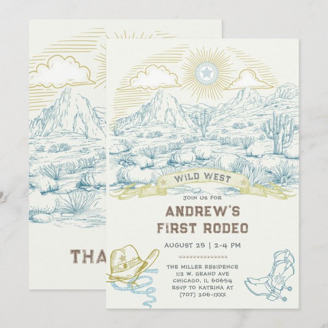 Modelo de Convite Vintage Primeiro Rodeio (Frente/Verso)