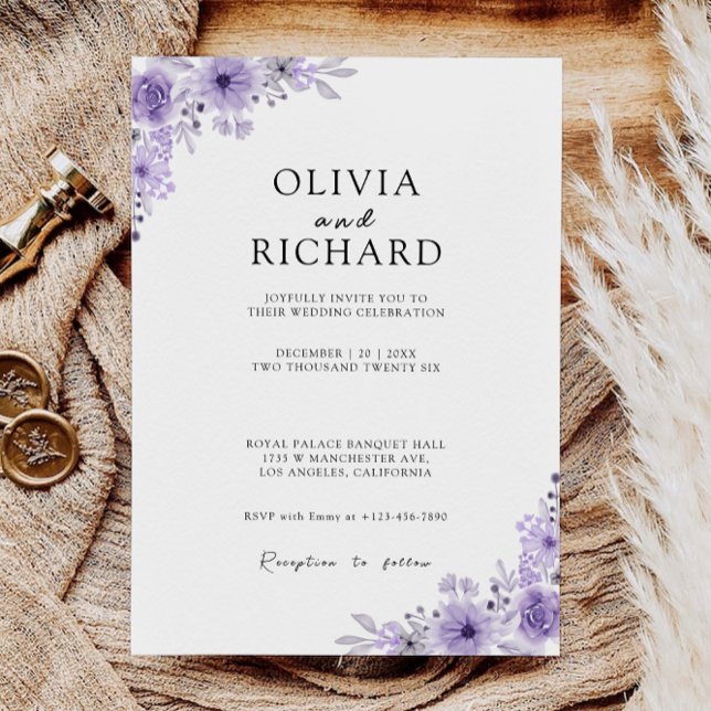 Modelo de Convites de casamento (Purple Wedding Invites Template)