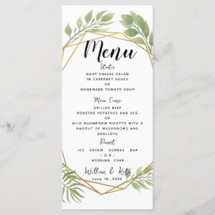 MODELO de cristal da folha do menu do casamento