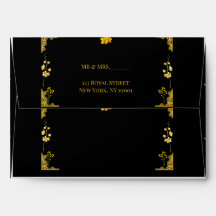 Modelo de Envelope de Casamento Preto e Dourado