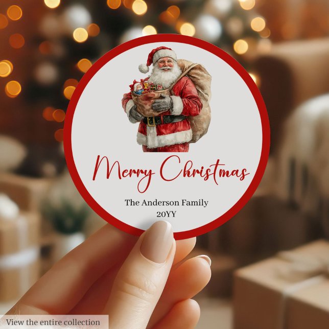 Modelo de Etiqueta Adesiva de Presente de Natal do (Santa Claus Christmas Gift Label Sticker Template)