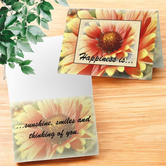 Modelo de Flor Banhada pelo Sol Pensando em Você (Cover and inside template folded greeting card)