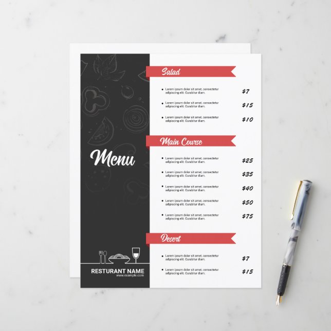 Modelo de Folheto de Cardápio de Restaurante (Frente/Verso In Situ)