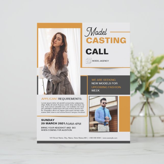 Modelo de Folheto de Chamada de Casting (Em pé/Frente)