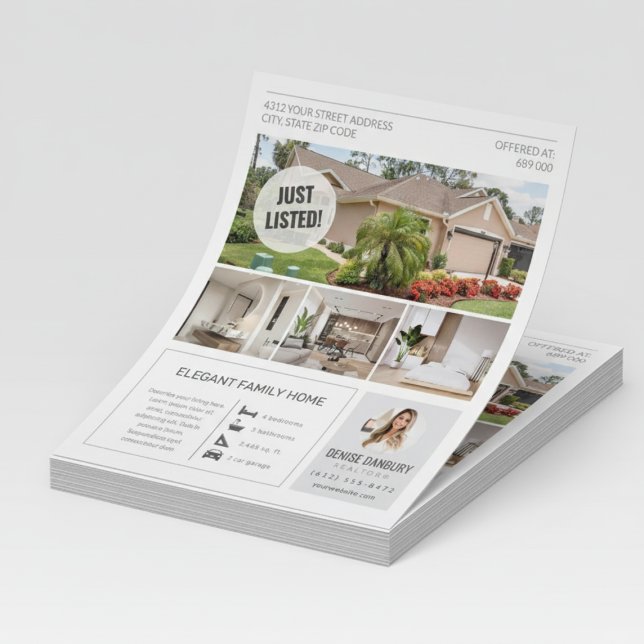 Modelo de Folheto de Marketing de Imóveis Recém-La (Just Listed Real Estate Marketing Flyer Template)