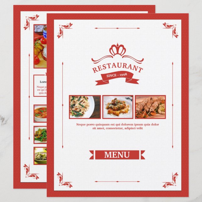 Modelo de Folheto de Menu de Restaurante (Frente/Verso)
