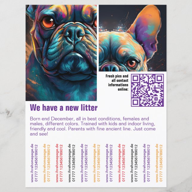 modelo de folheto de venda de cachorros código QR (Frente)