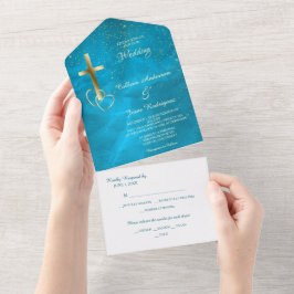 Modelo de Foto Cruz Azul Teal Tudo em Um Casamento