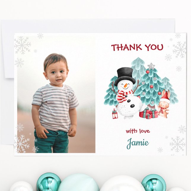 Modelo de Foto de Aniversário de Natal Cartão de A (Christmas Birthday Photo Template Thank You Card)