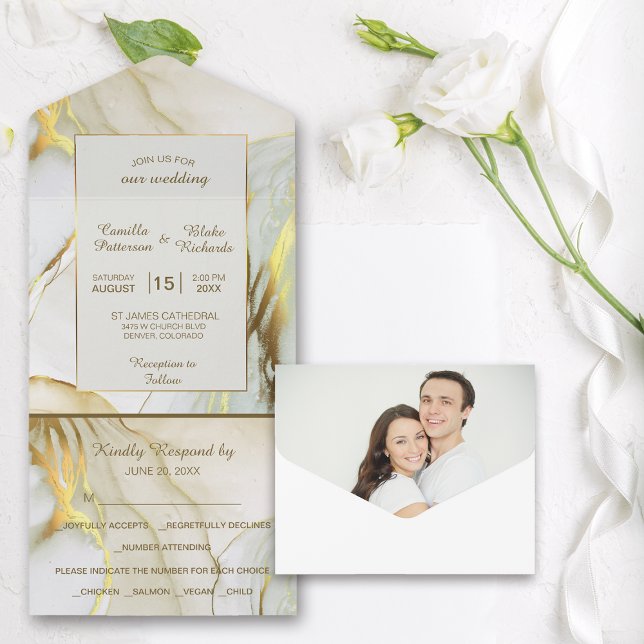 Modelo de Foto Dourado Marble All in One Wedding (Criador carregado)