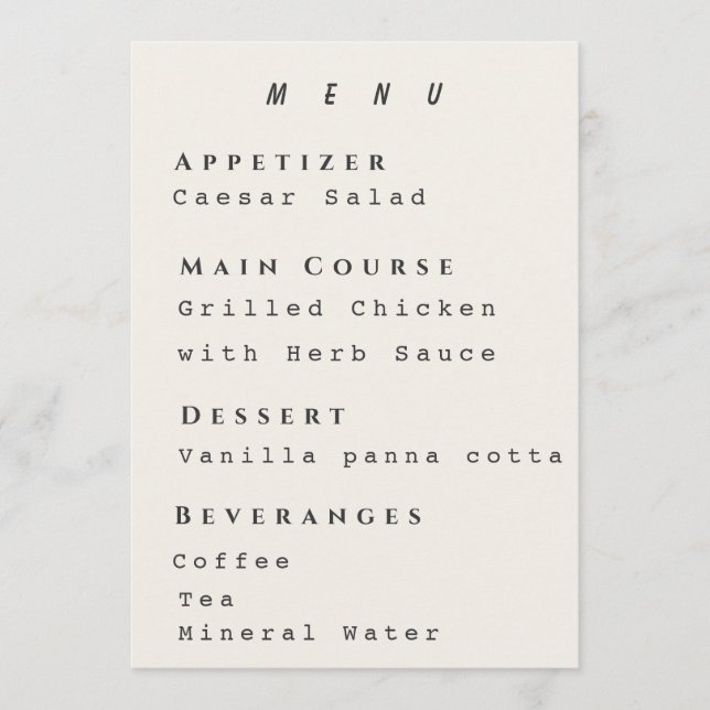 Modelo de Menu Bege Moderno Casamento Simples (Frente)