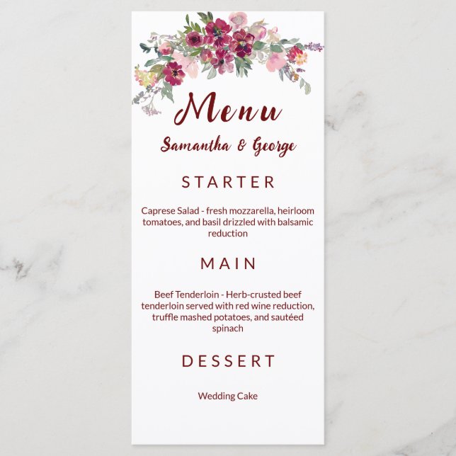 Modelo de Menu Bohemian Floral Wedding Elegante (Frente)