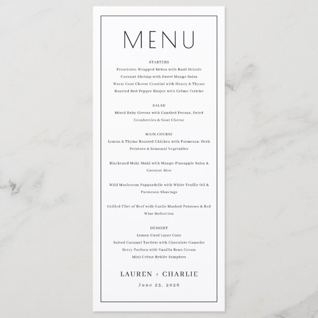 Modelo de Menu Branco Elegante (Frente)