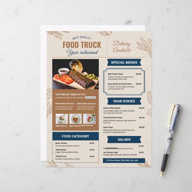 Modelo de Menu de Caminhão de Comida (Frente/Verso In Situ)