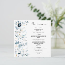 Modelo de Menu de Casamento Azul Marinho e Dourado
