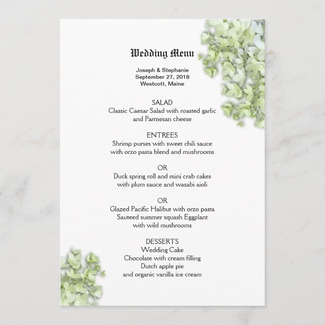 Modelo de Menu de Casamento Branco Floral (Frente)