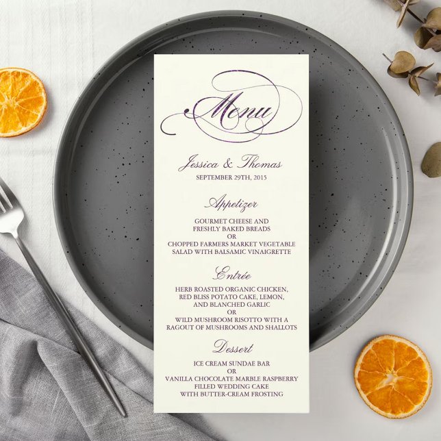 Modelo de Menu de Casamento Chic Faux Plum Foil -  (Criador carregado)