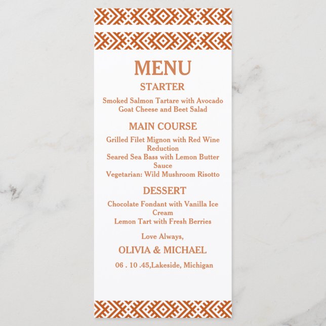 Modelo de Menu de Casamento com Impressão Africana (Frente)
