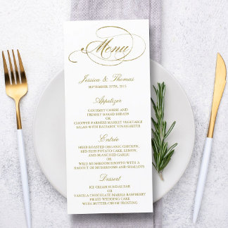 Modelo de Menu de Casamento de Folha Ouro Chic Fau
