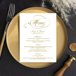 Modelo de Menu de Casamento de Folha Ouro Chic Fau