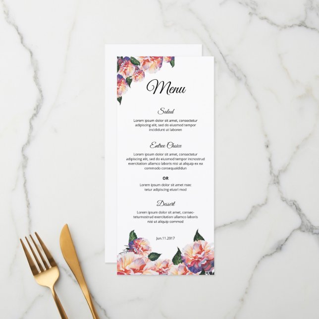 Modelo de Menu de Casamento Elegante – design para (Frente/Verso In Situ)
