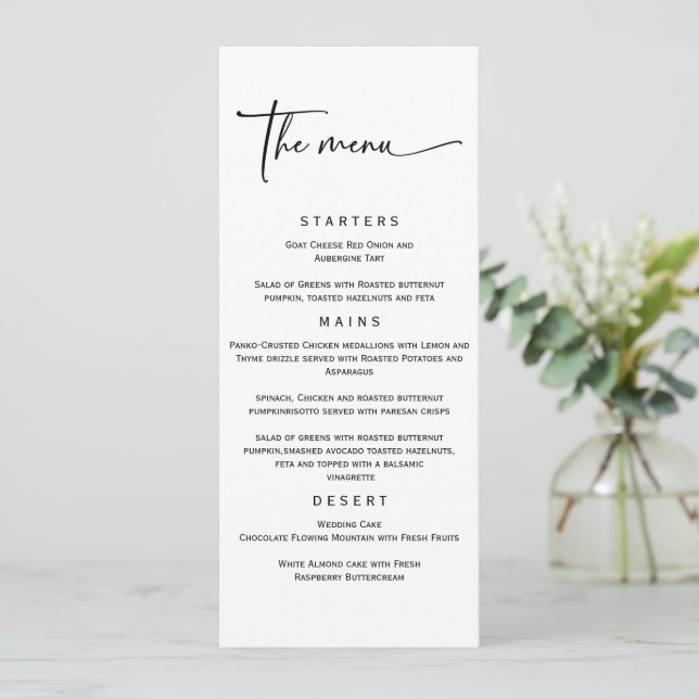 Modelo de Menu de Casamento Elegante Simples (Em pé/Frente)
