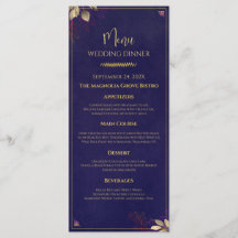 Modelo de Menu de Casamento Floral Dourado Navy