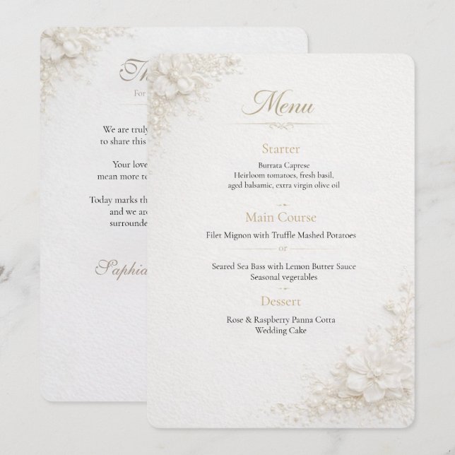 Modelo de Menu de Casamento Floral Elegante (Frente/Verso)