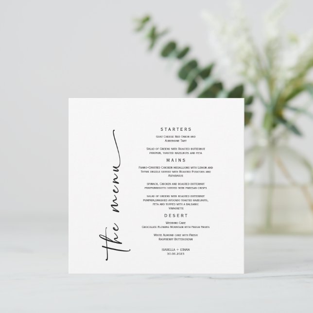 Modelo de Menu de Casamento Minimalista (Em pé/Frente)