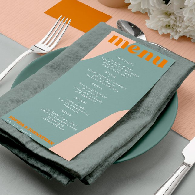 Modelo de menu de casamento moderno retrô groovy (Criador carregado)