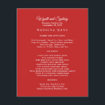 Modelo de Menu de Casamento Vermelho de Recepção<br><div class="desc">O modelo de menu vermelho de casamento é barato e fácil de criar usando modelos de texto. A frente é vermelha com texto branco. Incluir nomes, local e data do evento no topo. O título do menu seguinte com todas as comidas e bebidas a serem servidas é adicionado num parágrafo...</div>