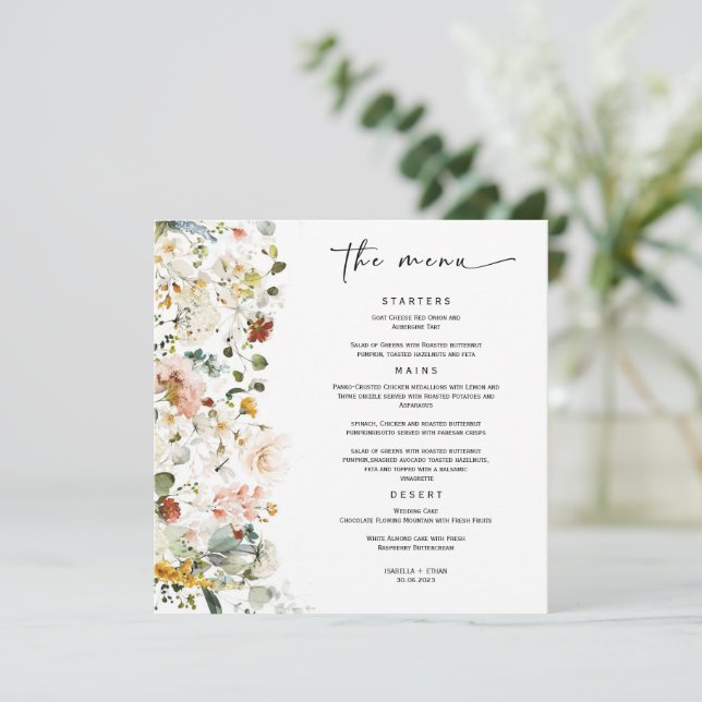Modelo de Menu de Casamento Wildflower Boho (Em pé/Frente)