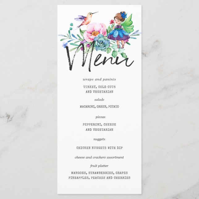 Modelo de Menu de Festa de Aniversário da Fada da  (Frente)