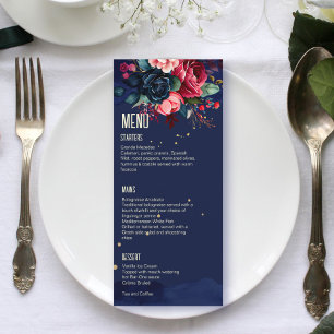 Modelo de menu de flores azuis rosa azul marinho