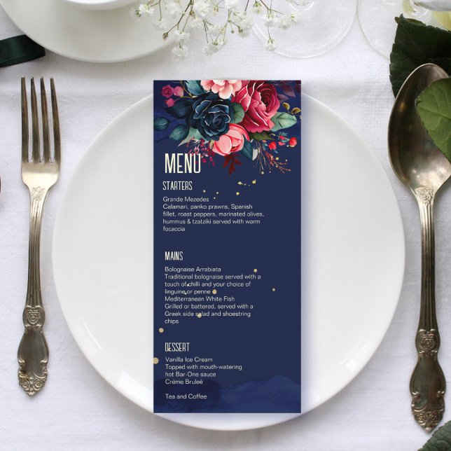 Modelo de menu de flores azuis rosa azul marinho (Criador carregado)