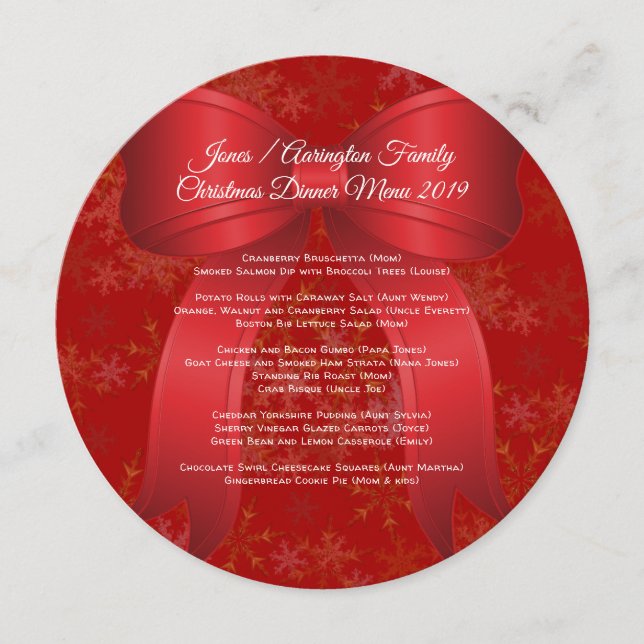 Modelo de Menu de Jantar de Natal com Laço Vermelh (Frente)