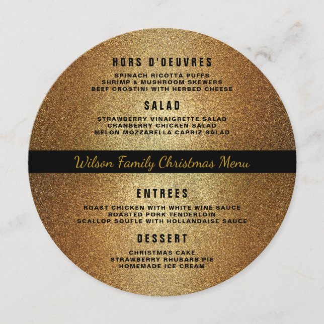 Modelo de Menu de Jantar de Natal Redondo Preto Do (Frente)