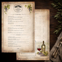 Modelo de Menu de Vinho de Vinícola Rústica Elegan