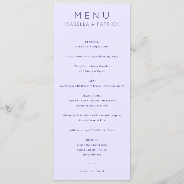 Modelo de Menu Lavanda Elegante (Frente)