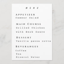 Modelo de Menu Limpo Moderno Simples Receção