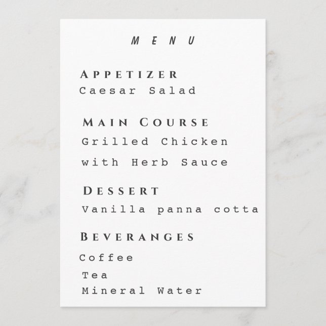 Modelo de Menu Limpo Moderno Simples Receção (Frente)