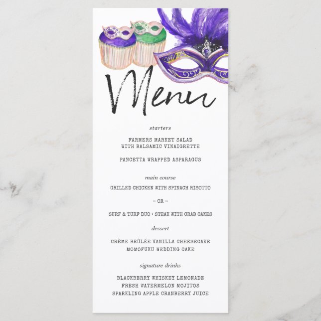 Modelo de Menu Temático do Mardi Gras (Frente)