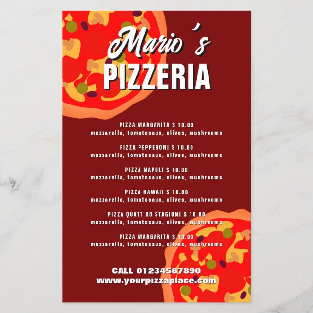 Modelo de Panfleto de Menu de Restaurante Pizzeria (Frente)
