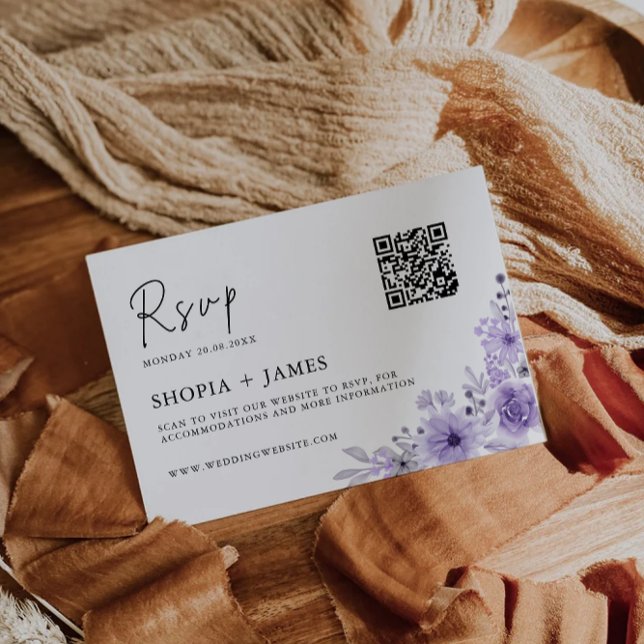 Modelo de placa RSVP de Casamento Roxo (Purple Wedding RSVP Card Template)