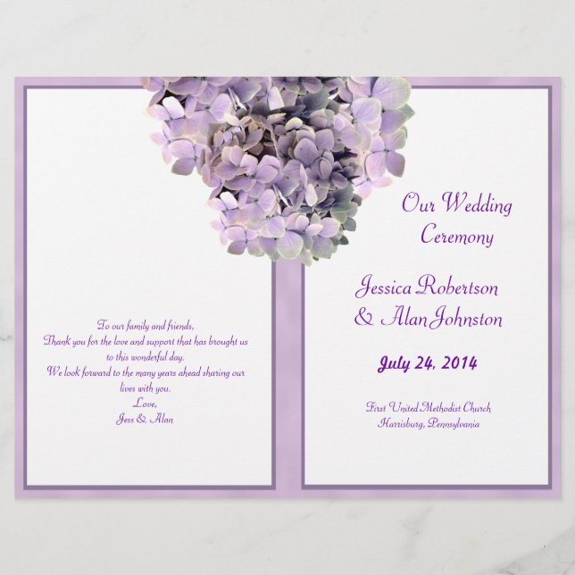 Modelo de Programa de Casamento com Hortênsia Roxa (Frente)