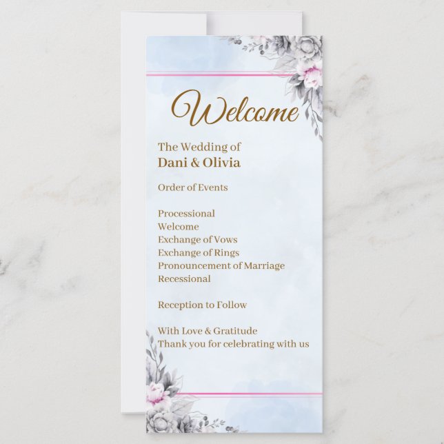 Modelo de Programa de Casamento Floral Elegante (Frente)