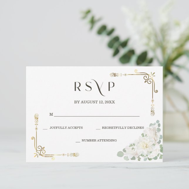 Modelo de RSVP de Casamento Dourado Elegante Perso (Em pé/Frente)