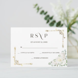 Modelo de RSVP de Casamento Dourado Elegante Perso